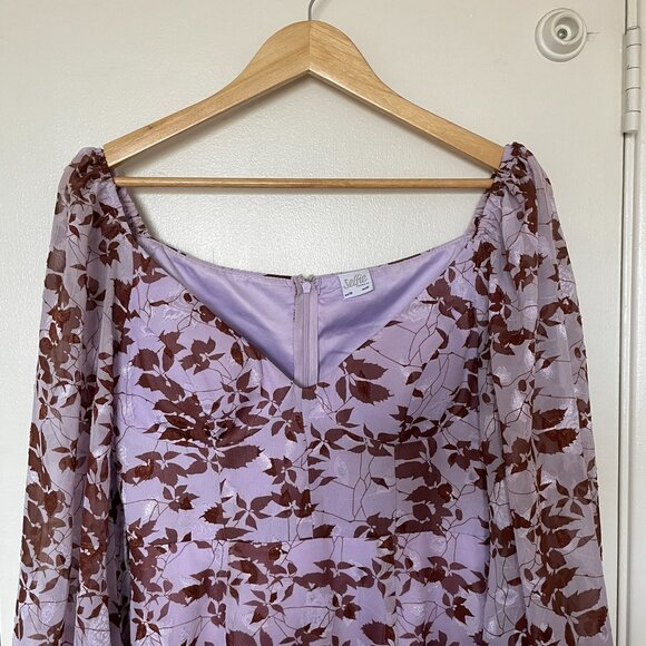 Selfie Leslie Balloon Sleeve/Long Sleeve Mini Dress Floral Print Lilac - Size M - Picture 6 of 7
